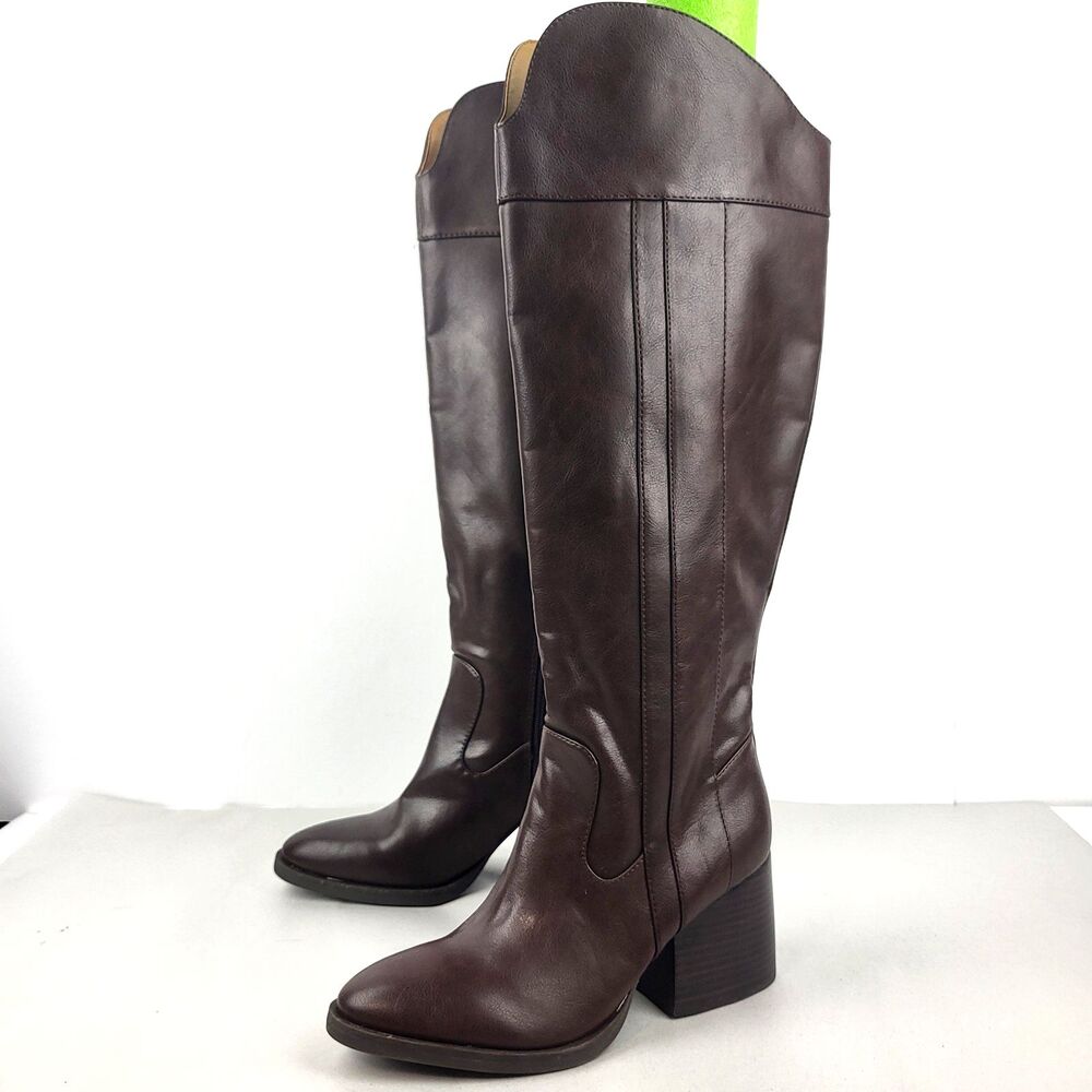 Korks Scarlet Western Tall Knee High Boots Faux Leather